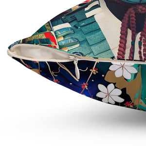 Samurai Spirit Decorative Aiki Pillow - Vibrant Japanese Floral Design