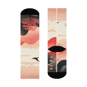 Nature-Inspired Cushioned Crew Aiki Socks with Scenic Landscape Design