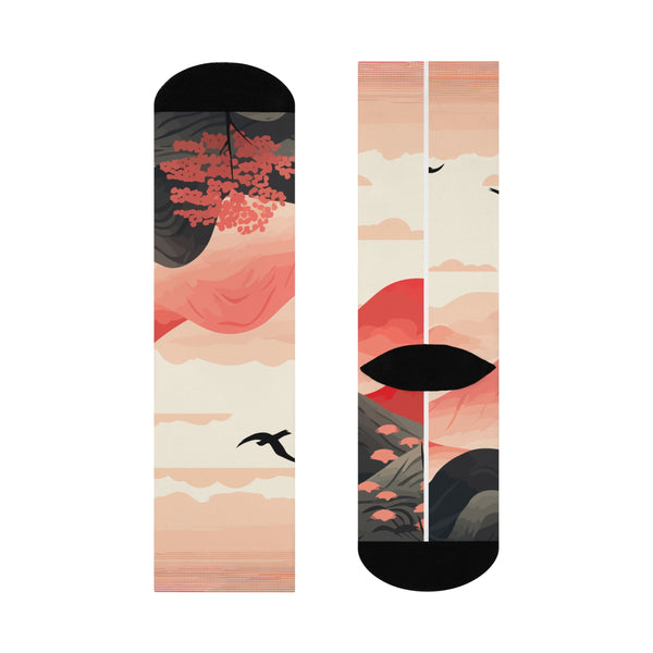 Nature-Inspired Cushioned Crew Aiki Socks with Scenic Landscape Design