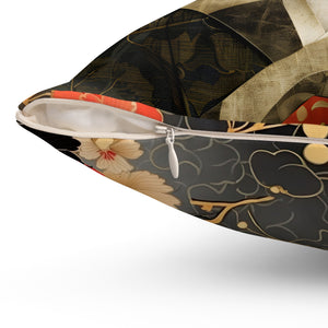 Elegant Floral Japanese-Inspired Square Aiki Pillow