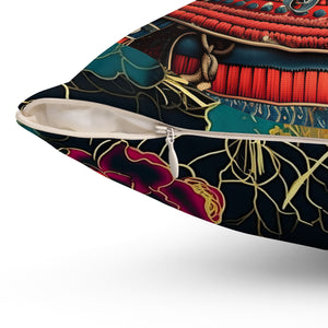 Samurai Art Spun Polyester Aiki Pillow - Decorative Cushion with Floral Design