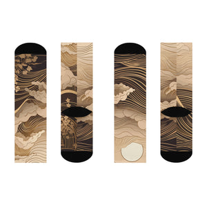 Artistic Cushioned Crew Socks – Wave Design for Comfort and Style