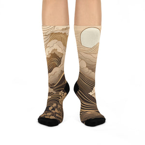 Artistic Cushioned Crew Socks – Wave Design for Comfort and Style