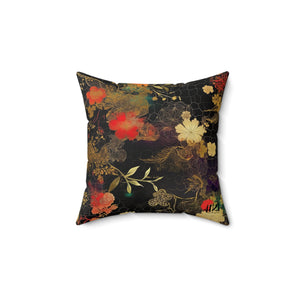 Elegant Floral Geisha Square Aiki Pillow - Artistic Home Décor for Cultural Enthusiasts
