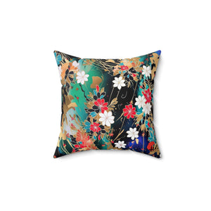 Samurai Spirit Decorative Aiki Pillow - Vibrant Japanese Floral Design
