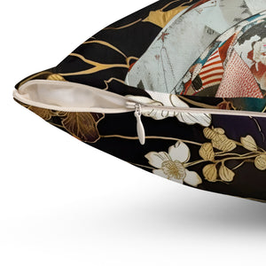 Elegant Floral Geisha Throw Aiki Pillow – Boho Home Decor