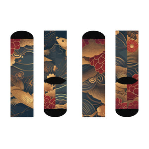 Aiki Artistic Cushioned Crew Socks - Koi Fish Design for Relaxation & Style