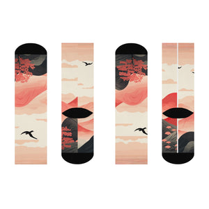 Nature-Inspired Cushioned Crew Aiki Socks with Scenic Landscape Design