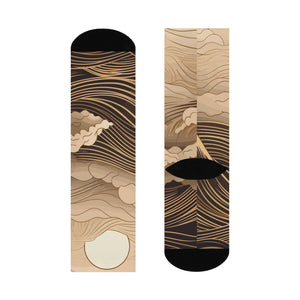 Artistic Cushioned Crew Socks – Wave Design for Comfort and Style