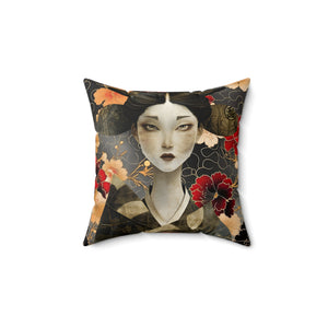 Elegant Floral Japanese-Inspired Square Aiki Pillow