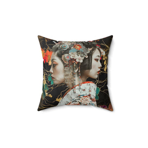 Elegant Floral Geisha Throw Aiki Pillow – Boho Home Decor