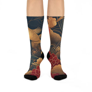 Aiki Artistic Cushioned Crew Socks - Koi Fish Design for Relaxation & Style
