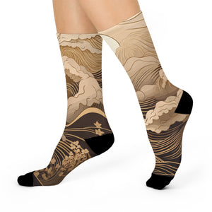 Artistic Cushioned Crew Socks – Wave Design for Comfort and Style